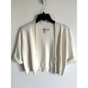 Christopher & Banks Shrug Womens Petite XS Ivory Cream Cropped Bolero Open Front